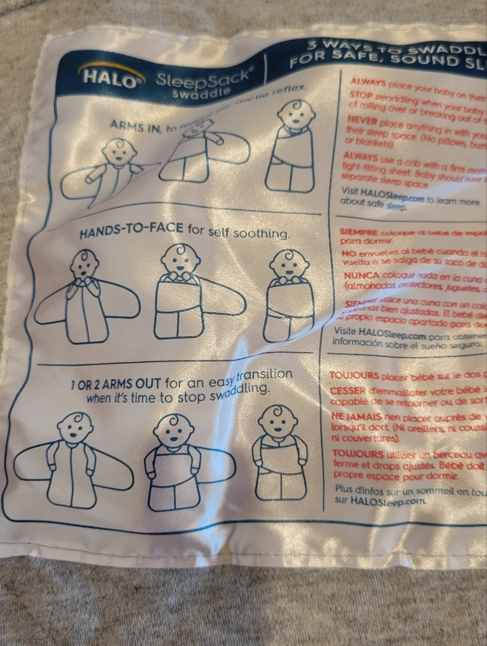 Halo Sleep Sack Swaddle Cotton Grey Newborn Size 0-3 Months